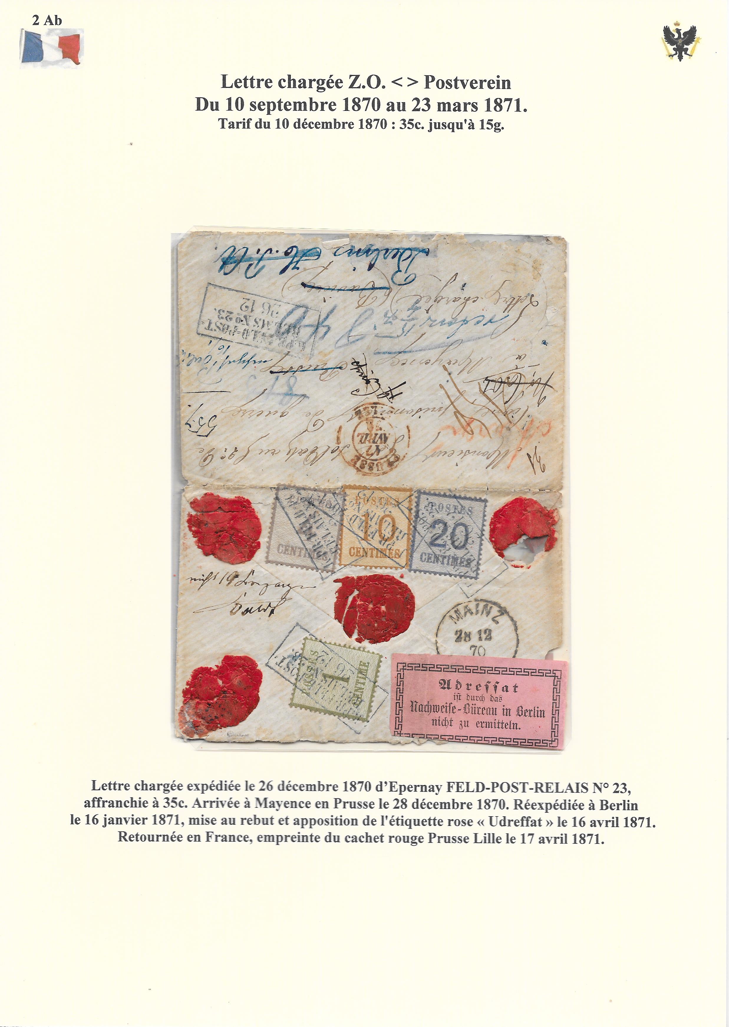 Occupation Prussienne dans la Marne 1870-1872 : Cons��quences sur les relations postales p. 21