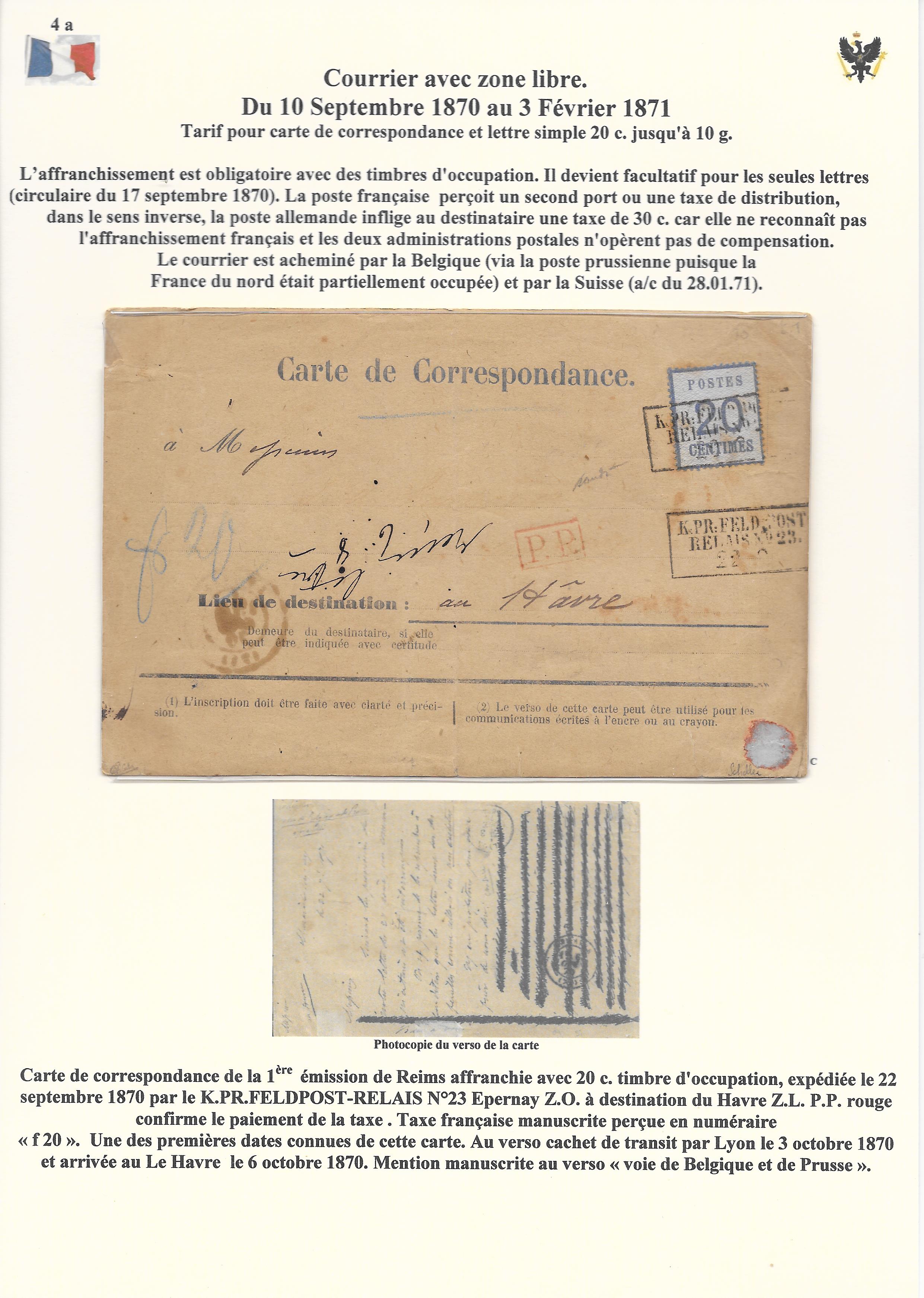 Occupation Prussienne dans la Marne 1870-1872 : Cons��quences sur les relations postales p. 45