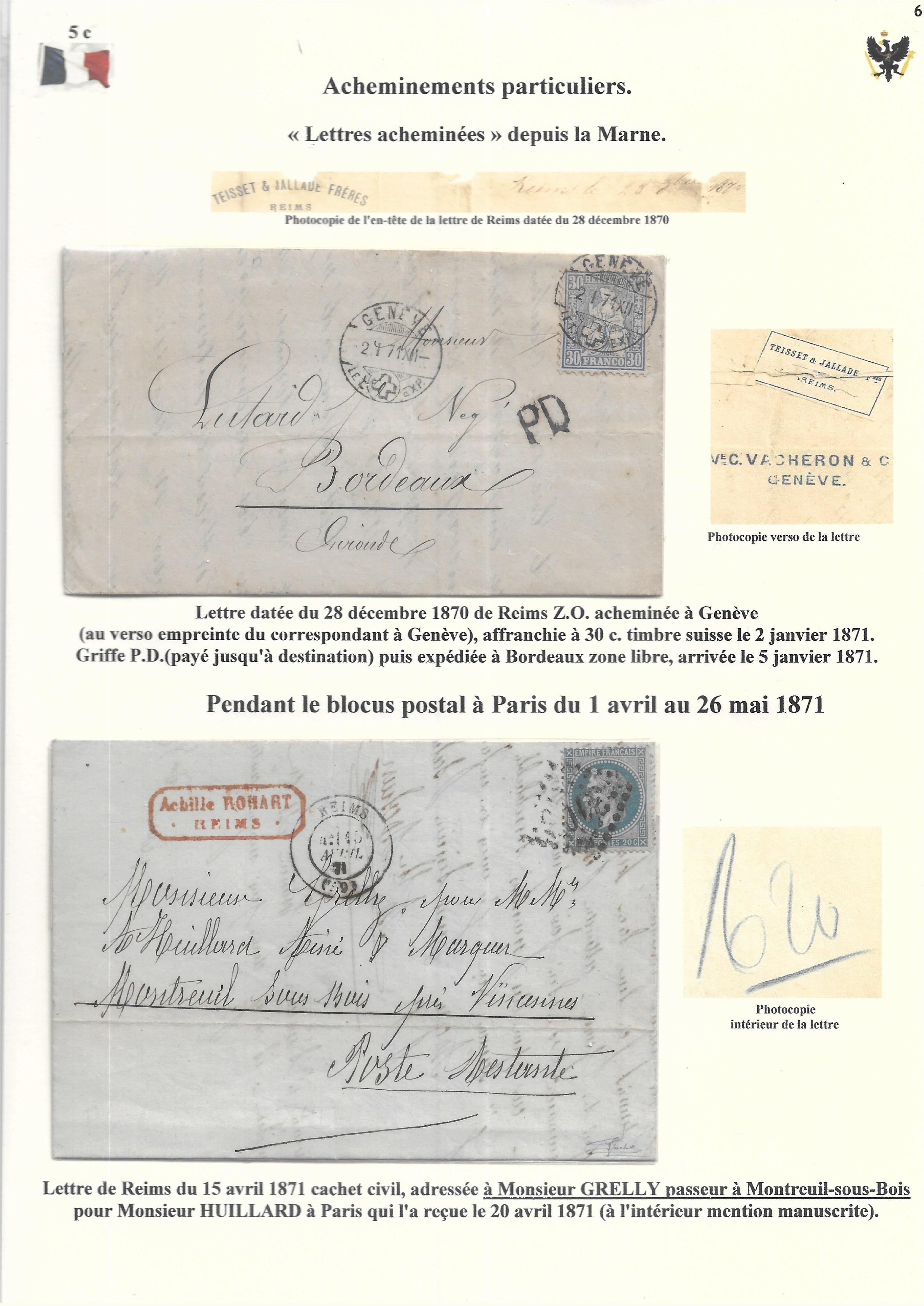 Occupation Prussienne dans la Marne 1870-1872 : Cons��quences sur les relations postales p. 65