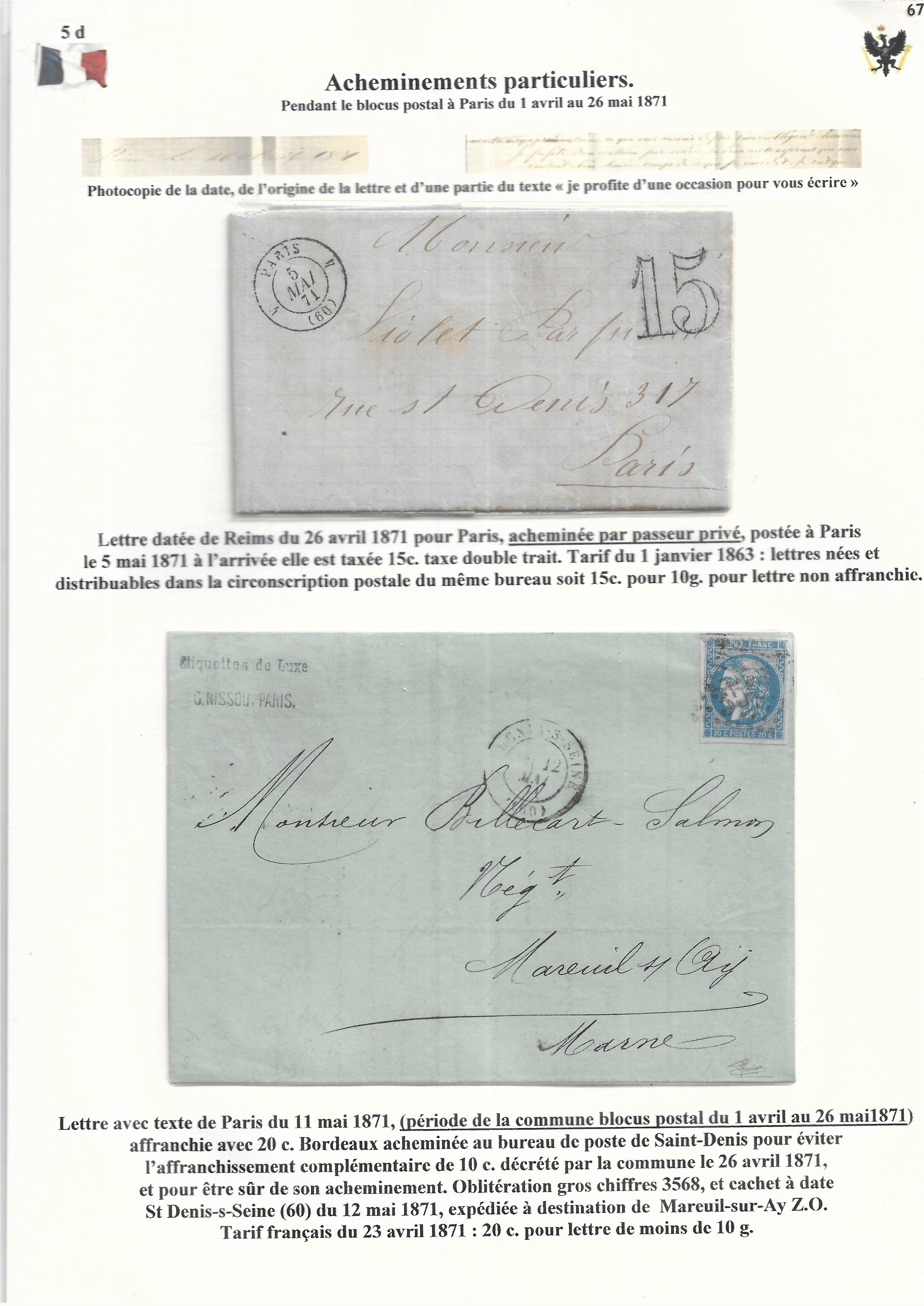 Occupation Prussienne dans la Marne 1870-1872 : Cons��quences sur les relations postales p. 66