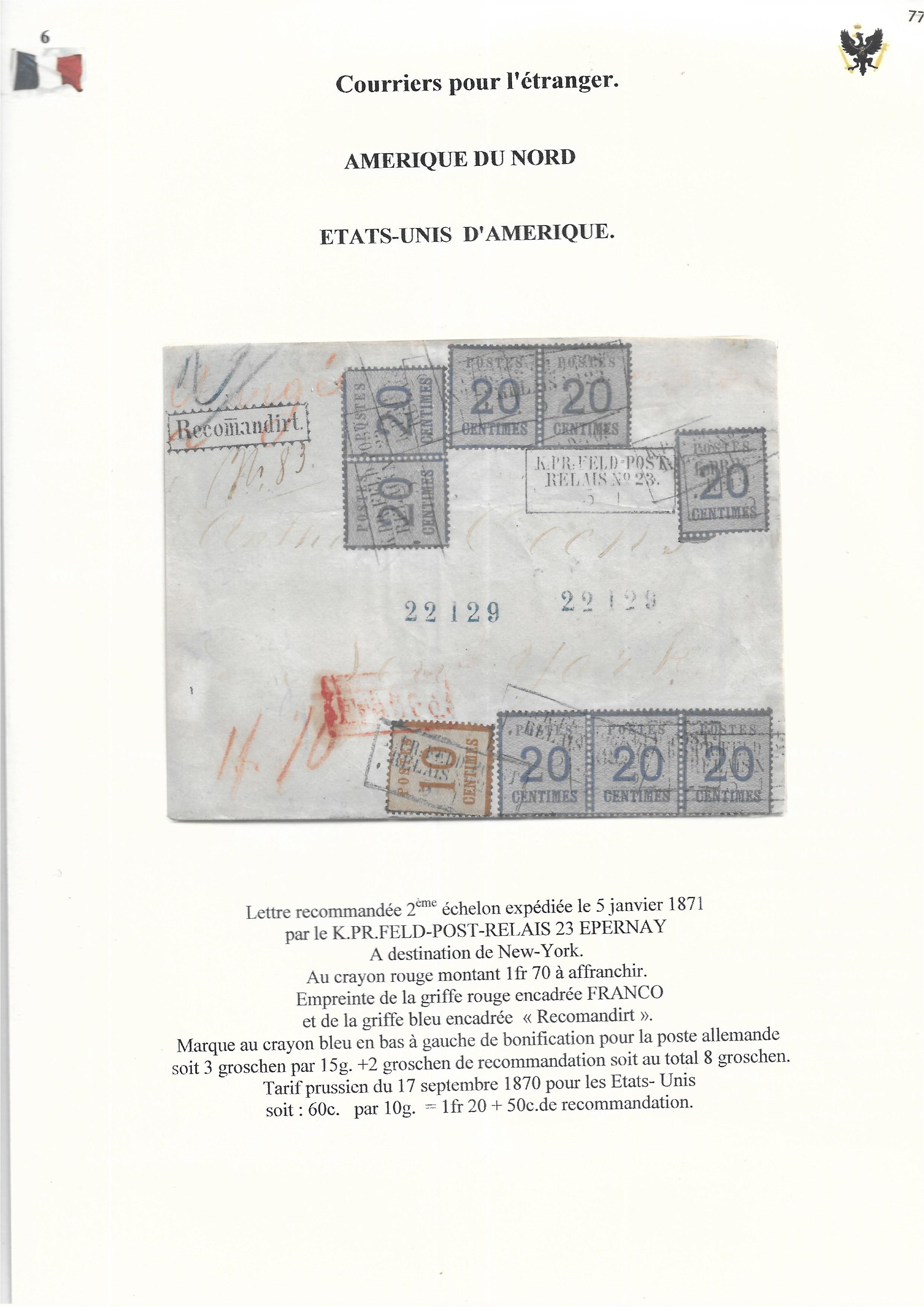 Occupation Prussienne dans la Marne 1870-1872 : Cons��quences sur les relations postales p. 76
