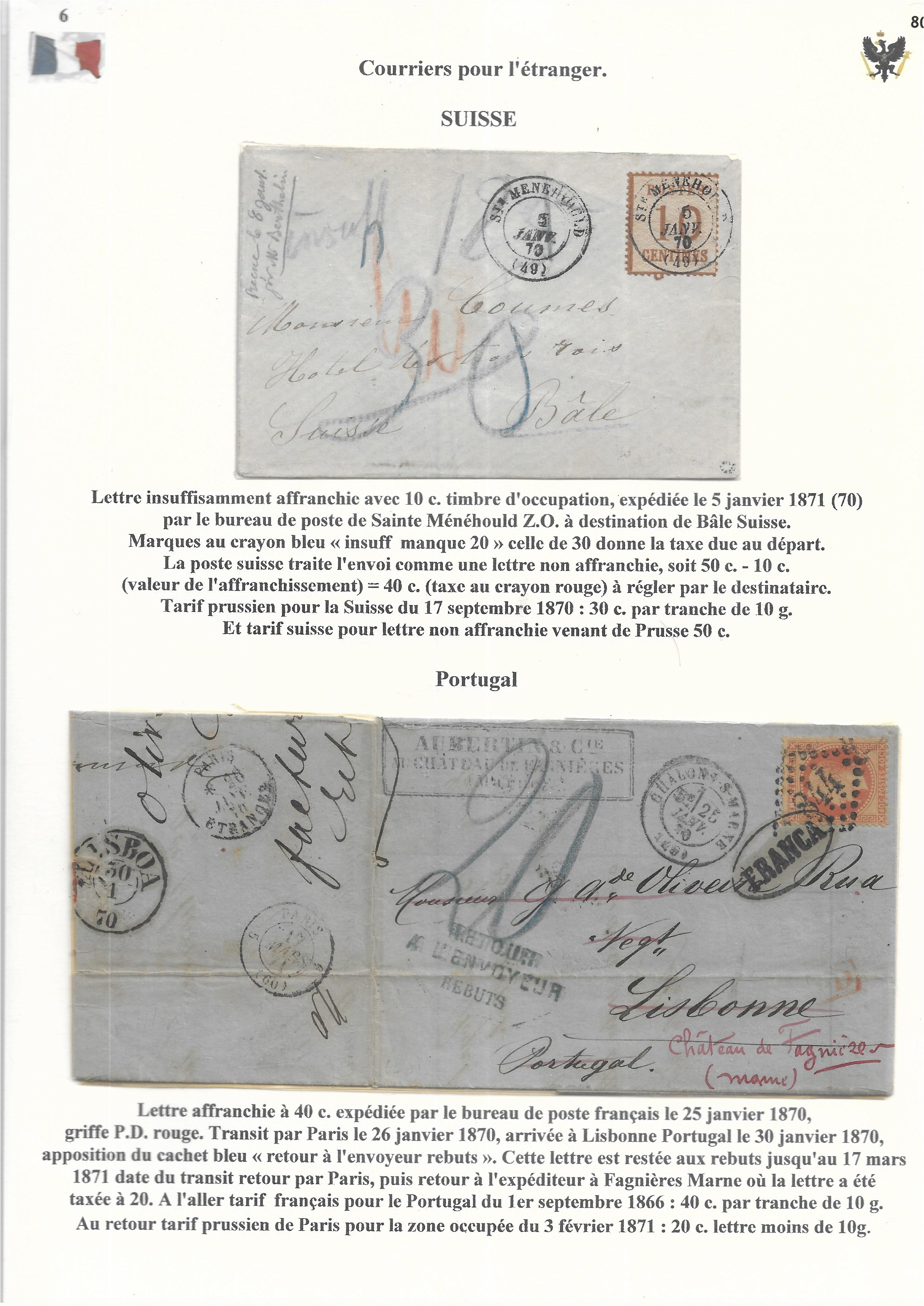 Occupation Prussienne dans la Marne 1870-1872 : Cons��quences sur les relations postales p. 79