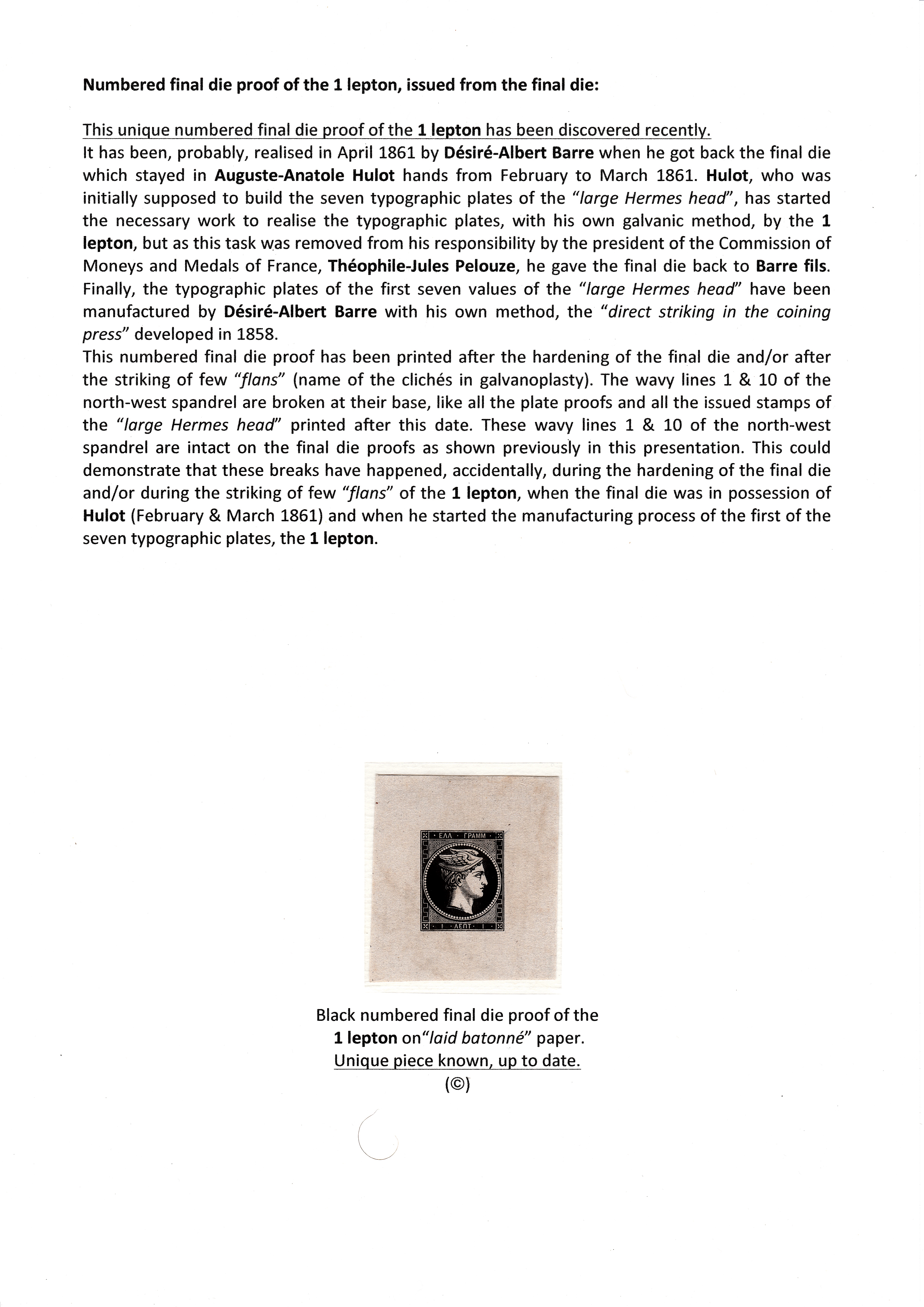 La fabrication et l���utilisation postale des tirages de Paris de la grosse t��te d���Herm��s de Gr��ce��� p. 11