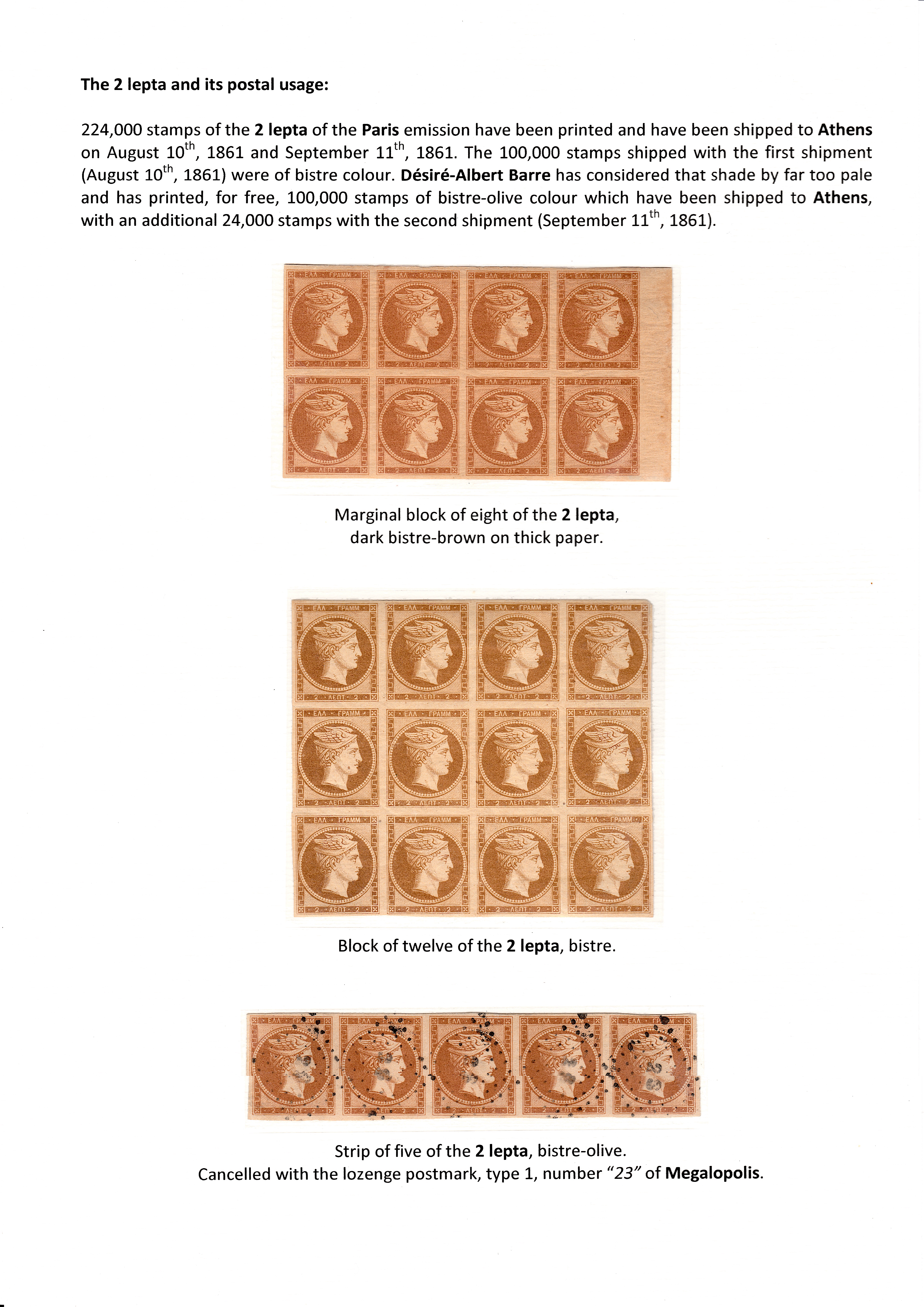 La fabrication et l���utilisation postale des tirages de Paris de la grosse t��te d���Herm��s de Gr��ce��� p. 27