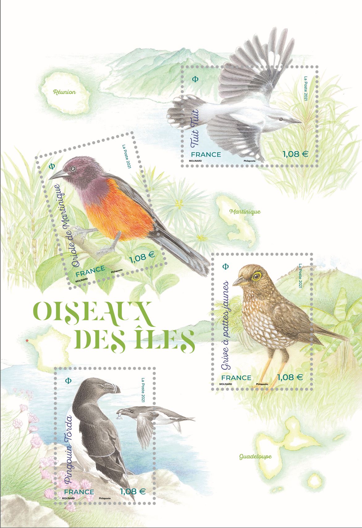 Emission Bloc et timbre ’Oiseaux des îles’